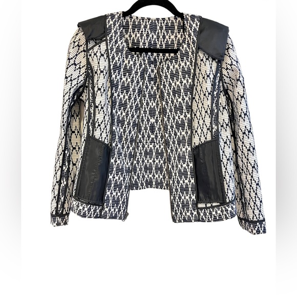 J. Crew Women's Small Navy Blue Jacquard Aztec Zip Up Blazer Moto Jacket NWOT - Picture 8 of 12